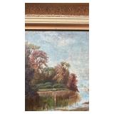 Antique Framed Landscape Painting on Board 24 x 14 Unsigned