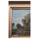 Antique Framed Landscape Painting on Board 24 x 14 Unsigned