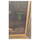 Vintage Framed Oil Painting of Boy Blowing Bubbles 35.5 x 26.5 Unsigned