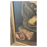 Vintage Framed Oil Painting of Boy Blowing Bubbles 35.5 x 26.5 Unsigned