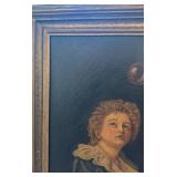 Vintage Framed Oil Painting of Boy Blowing Bubbles 35.5 x 26.5 Unsigned