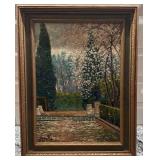 Framed Signed Garden Scene Oil Painting, 8 x 11 Art in 13.5 x 10.5 Frame