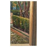 Framed Signed Garden Scene Oil Painting, 8 x 11 Art in 13.5 x 10.5 Frame