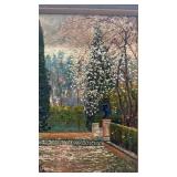 Framed Signed Garden Scene Oil Painting, 8 x 11 Art in 13.5 x 10.5 Frame
