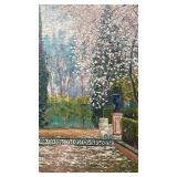 Framed Signed Garden Scene Oil Painting, 8 x 11 Art in 13.5 x 10.5 Frame