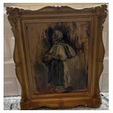 Framed Oil Painting of Woman with Basket Signed by Artist