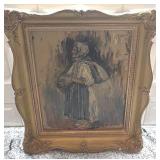Framed Oil Painting of Woman with Basket Signed by Artist