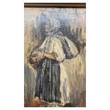 Framed Oil Painting of Woman with Basket Signed by Artist
