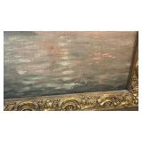 Signed Framed Maritime Oil Painting with Ships, 18 x 12 Art in 23.5 x 17.5 Ornate Frame