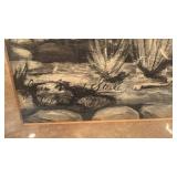 Framed Western Artwork with Cowboys and Cattle, 26 x 19 Inches