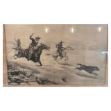 Framed Western Artwork with Cowboys and Cattle, 26 x 19 Inches