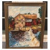Framed Oil Painting of Old Mill and River Scene 18 x 14 Unsigned