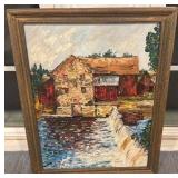 Framed Oil Painting of Old Mill and River Scene 18 x 14 Unsigned
