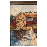 Framed Oil Painting of Old Mill and River Scene 18 x 14 Unsigned