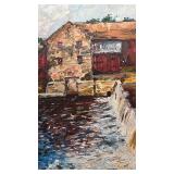 Framed Oil Painting of Old Mill and River Scene 18 x 14 Unsigned