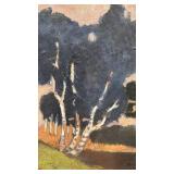 Framed Signed Landscape Oil Painting of Birch Trees