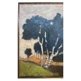 Framed Signed Landscape Oil Painting of Birch Trees