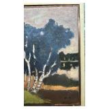 Framed Signed Landscape Oil Painting of Birch Trees
