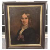 Antique Portrait Oil Painting of Woman in Frame, 20.5x26 in (25.5x31.5 in Framed)
