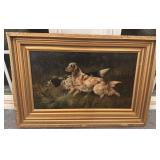 Vintage Framed Oil Painting of Two Hunting Dogs, Unsigned