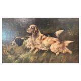 Vintage Framed Oil Painting of Two Hunting Dogs, Unsigned