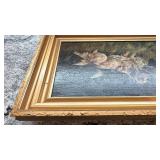 Vintage Framed Oil Painting of Two Hunting Dogs, Unsigned
