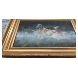 Vintage Framed Oil Painting of Two Hunting Dogs, Unsigned