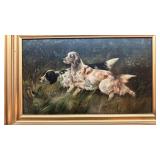 Vintage Framed Oil Painting of Two Hunting Dogs, Unsigned