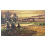 Framed 22x28 Signed Landscape Oil Painting with Ornate Gold Frame