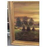 Framed 22x28 Signed Landscape Oil Painting with Ornate Gold Frame