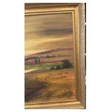Framed 22x28 Signed Landscape Oil Painting with Ornate Gold Frame