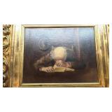 Framed Antique Portrait Oil Painting Unsigned Ornate Gilt Frame 22x19
