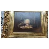 Framed Antique Portrait Oil Painting Unsigned Ornate Gilt Frame 22x19