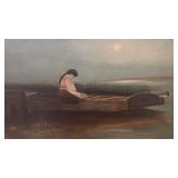 Framed Antique Oil Painting of Woman by Water, Unsigned, 19.5 x 12.5 in