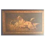 Framed Vintage Oil Painting of Two Dogs 36x21 Inches