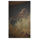 Framed Vintage Oil Painting of Two Dogs 36x21 Inches