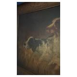Framed Vintage Oil Painting of Two Dogs 36x21 Inches