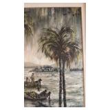 Framed 11 x 15 Signed Watercolor Landscape with Palm Trees