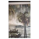 Framed 11 x 15 Signed Watercolor Landscape with Palm Trees