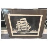 Framed Signed Print Christian Radich Sailing Ship by Allen 15x18 in