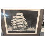 Framed Signed Print Christian Radich Sailing Ship by Allen 15x18 in