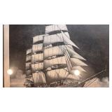 Framed Signed Print Christian Radich Sailing Ship by Allen 15x18 in