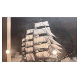 Framed Signed Print Christian Radich Sailing Ship by Allen 15x18 in