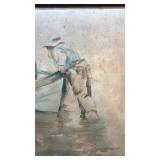 Framed 14x10 Signed Watercolor Painting of Fisherman and Boat by M.A.E.