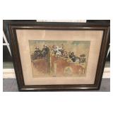 Signed Framed Artwork with Clowns and Performers, 22x18, Matted 10x14
