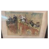 Signed Framed Artwork with Clowns and Performers, 22x18, Matted 10x14