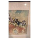 Signed Framed Artwork with Clowns and Performers, 22x18, Matted 10x14