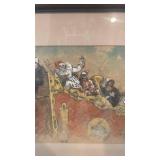 Signed Framed Artwork with Clowns and Performers, 22x18, Matted 10x14