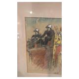 Signed Framed Artwork with Clowns and Performers, 22x18, Matted 10x14
