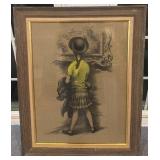 Framed Signed Artwork of Girl with Hat 22.5 x 28.5 in